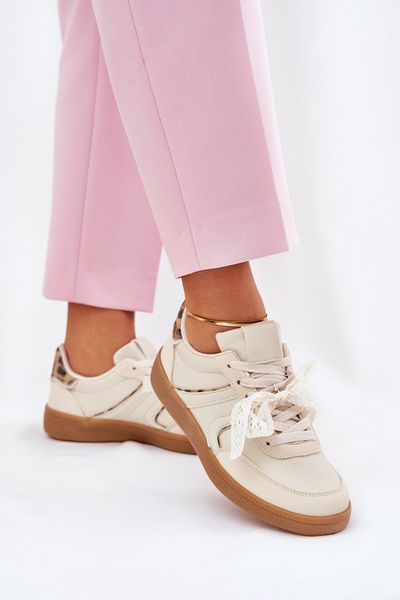 Nízké Dámské Tenisky S Krajkou Leopardí Béžové Zielle