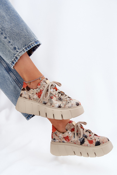 Kožené sneakersy na platformě Maciejka 06891-18 béžové