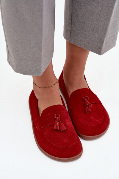 Kožené semišové mokasiny typu barefoot Zazoo 322 červené