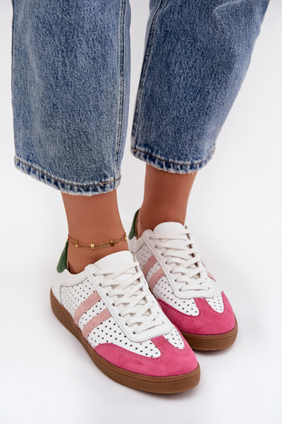 Kožené perforované dámské tenisky Zazoo N1318 Bílomodré