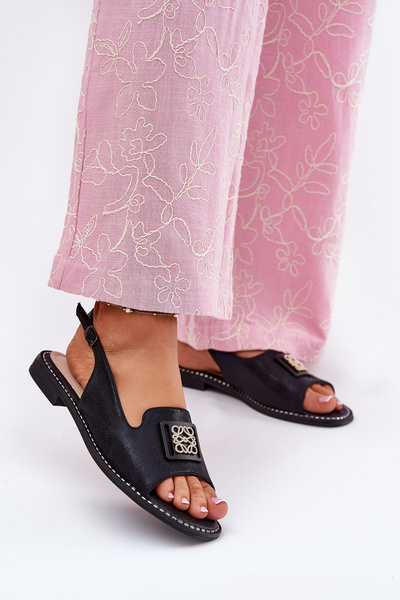 Elegantní Dámské Sandály Na Plochém Podpatku S Dekorací S.Barski KV51-082 Černé