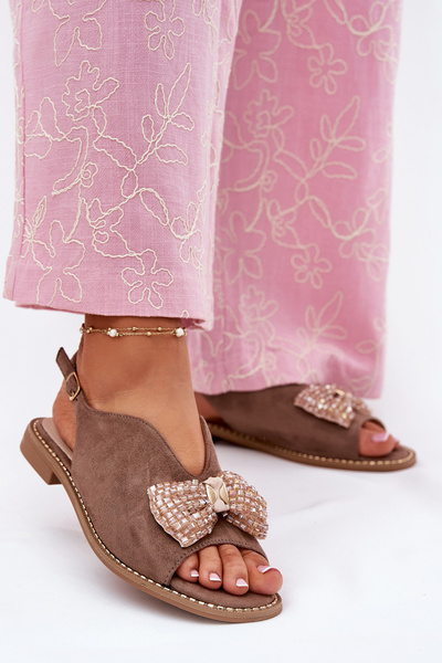 Dámské Sandály S Mašlí Na Plochém Podpatku Béžové S.Barski KV51-014