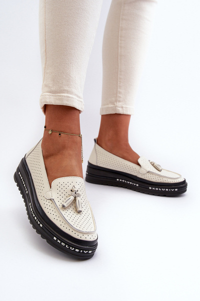 Dámské kožené mokasíny na platformě béžové Assetnima