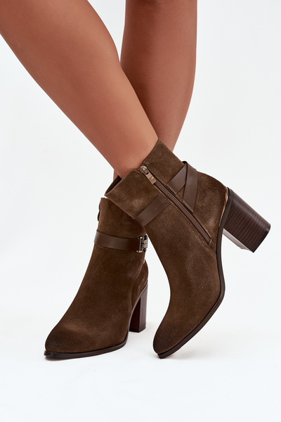 Dámské kotníkové boty z přírodního semiše na sloupku vyhřívané Sergio Leone BT25384-S Khaki