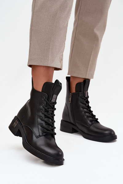 Kožené dámské kozačky na nízkém podpatku Vinceza 66818 Černé