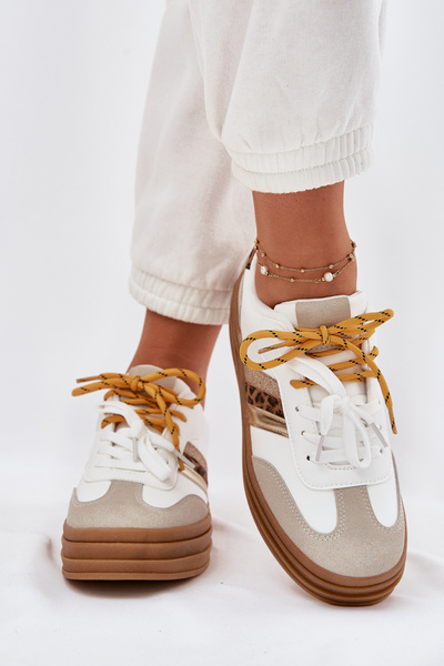 Dámské Tenisky Na Platformě S Dvojitým Šněrováním Leopardí Bílé Niteria