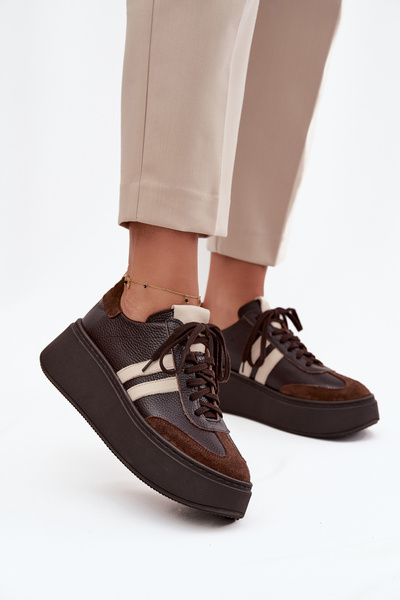 Kožené dámské tenisky na platformě Zazoo 3775 čokoládové