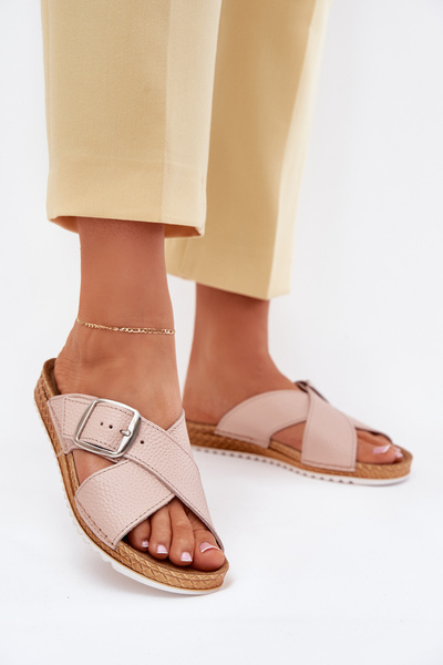 Kožené dámské pantofle s přezkou růžové Inblu VO0004GU