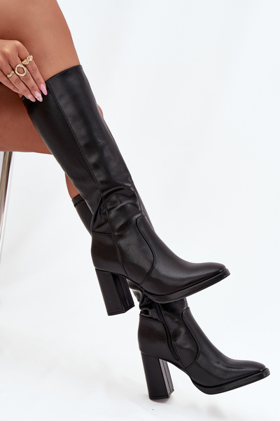 Dámské kozačky na podpatku z eko kůže zateplené černé Lyvella