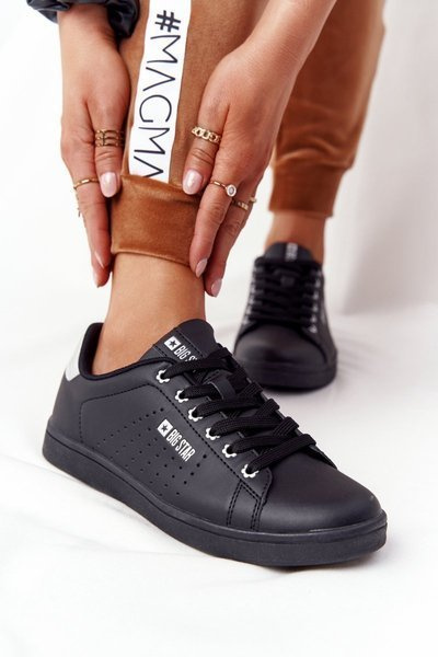 Dámské Kožené Tenisky BIG STAR DD274586 Černé-Stříbrné 