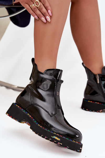 Lakované dámské kozačky z pravé kůže zateplené Artiker 57C0166 Černé