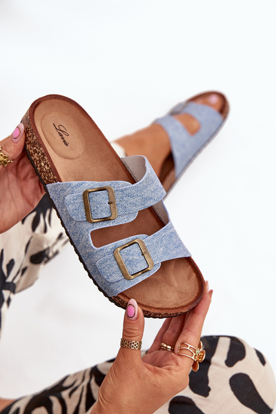 Dámské Pantofle Na Korečkové Platformě S Přezkami Světle Džínové Vesina