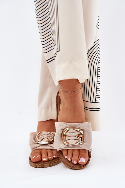 Ploché Dámské Pantofle S Dekorativním Detalem Béžové Nellodra