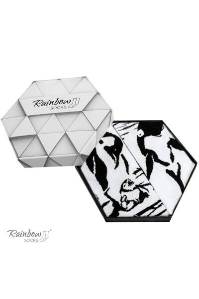 Duhové ponožky se zvířecími motivy Tučňák Orca černá a bílá 2 páry