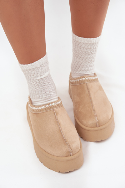 Nízké dámské sněhule s výšivkou na platformě světle béžové Narirya