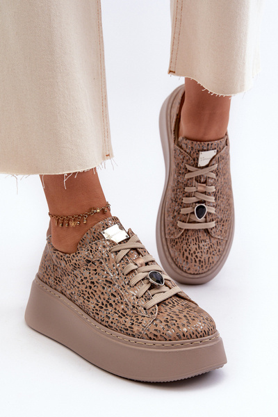 Kožené sportovní boty na platformě Maciejka 06191-10 Bežové