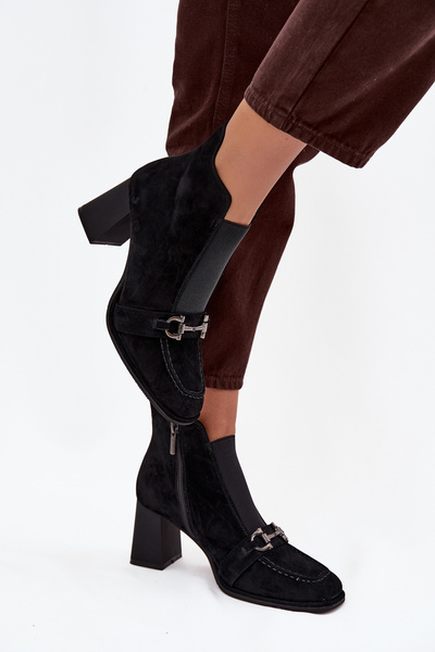 Dámské kotníkové boty z pravé semišové kůže na podpatku Artiker 57C0124 Černé