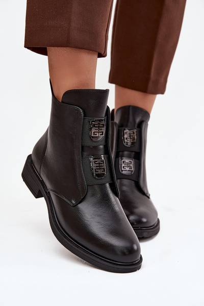 Dámské zimní kotníkové boty na nízkém podpatku s ozdobami Černé Tavressa