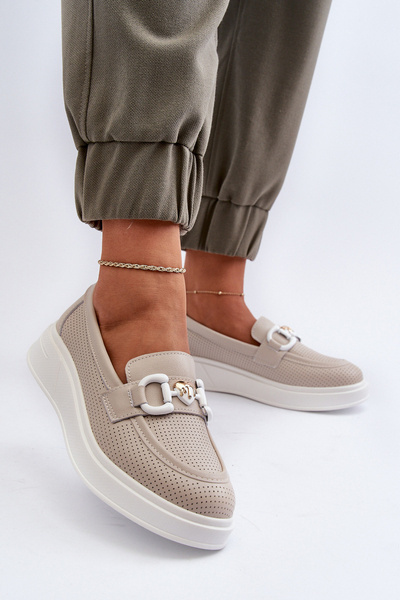 Dámské kožené mokasíny na platformě béžové S.Barski LR720