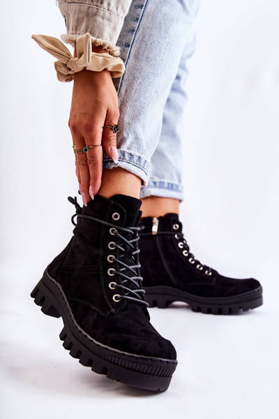 Suede Trappers S prošíváním Černé Layden 