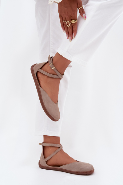 Dámské Semišové Baletky Barefoot S Pásky Zazoo 191 Šedé