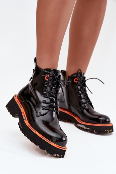 Dámské kotníkové boty z lakované přírodní kůže s izolací Artiker 57C0061 Černé