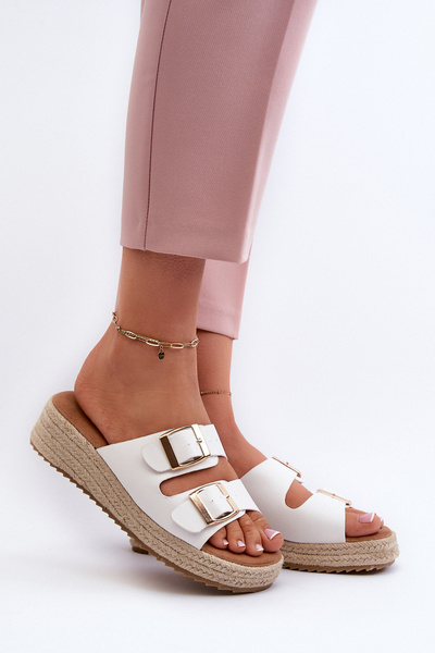 Dámské žabky s proužkovanou eko kůží bílé Zaloemi