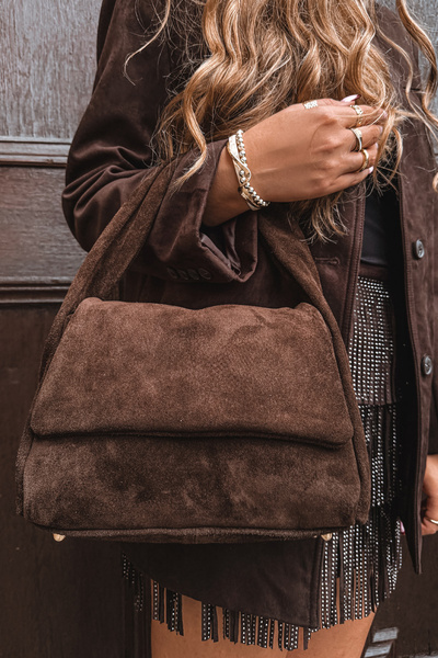 Kožená semišová kabelka čokoládová Monelle