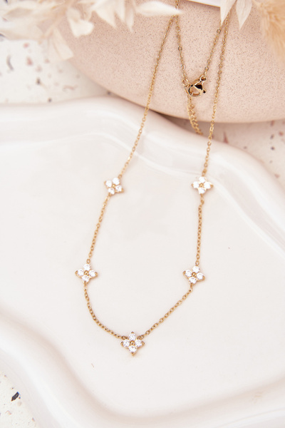 Ženský náhrdelník s květinami z chirurgické oceli zlatý