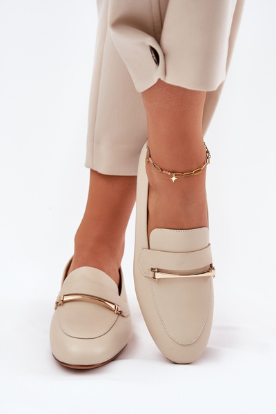 Kožené Polobotky Mokasíny Dámské Maciejka K6809-04 Béžové