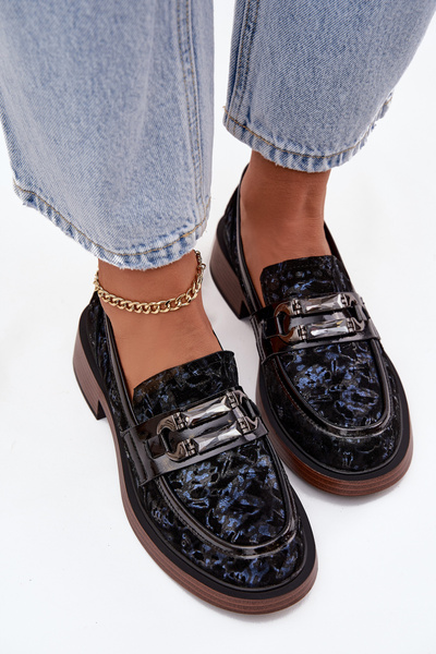 Kožené semišové dámské mokasiny s odlišným detailem D&A MR52-178 Černé