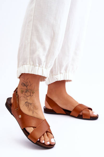 kožené sandály na suchý zip Hněde Addison 