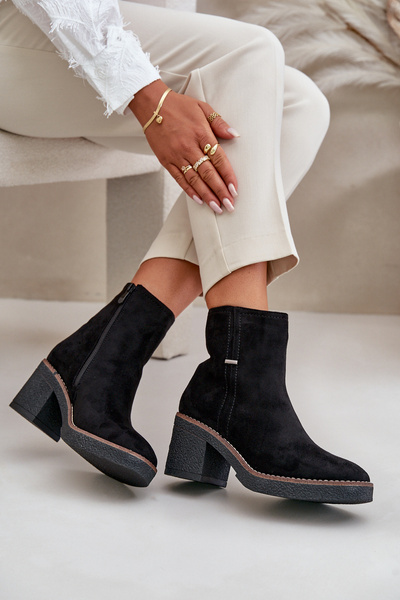 Dámské Botky Na Podpatku Zateplené Eko Semišové Černé Arkesia