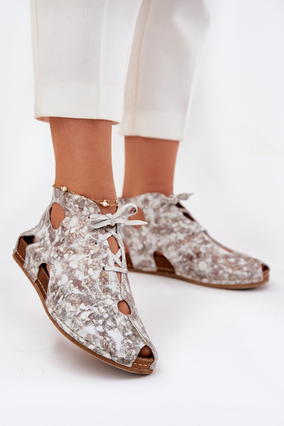 Vzorované Kožené Kotníkové Boty Maciejka 03426-46 Bílá-Bežová