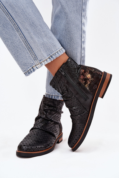 Kožené kotníkové boty s perforovaným vzorem Maciejka 05922-01 Černé