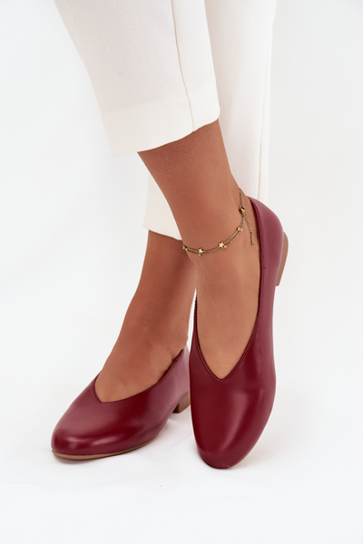 Dámské baleríny z ekokůže na nízkém podpatku bordové Olyssia