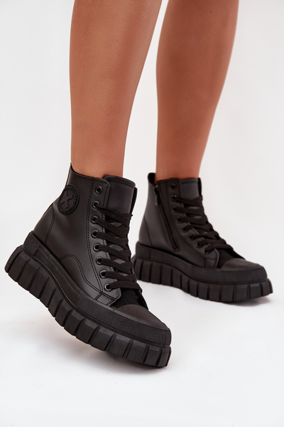 Zateplené Vysoké Tenisky Dámské Na Platformě S Zipem Černé Sarira