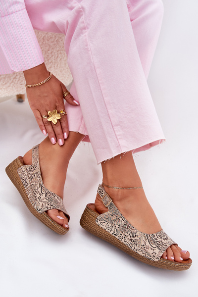 Kožené Dámské Sandály Na Klínku Maciejka L7069-04 Béžové