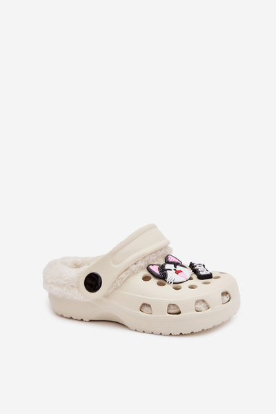 Pěnové dětské pantofle s vyhřívaným kožíškem s přezkami Krémové Cerelle