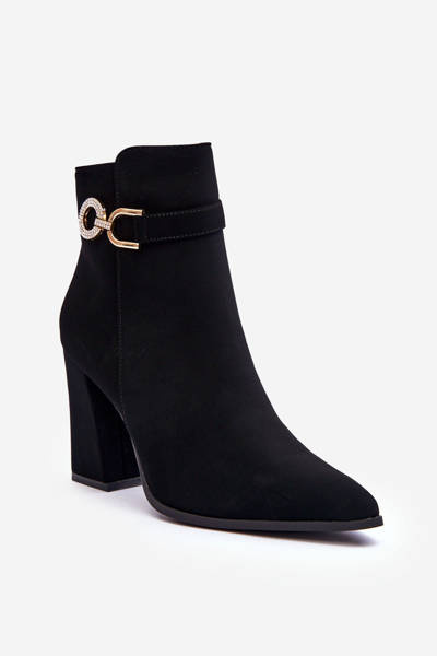 Kožené boty na sloupu s ozdobou černé Lymall