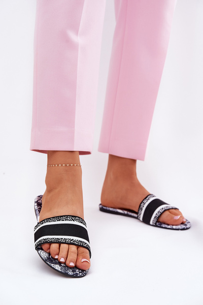 Vzorované Ploché Dámské Pantofle Černé Leysi