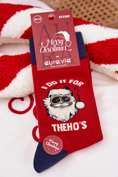 Pánské Vánoční ponožky Santa Claus v brýlích Červeno-tmavé