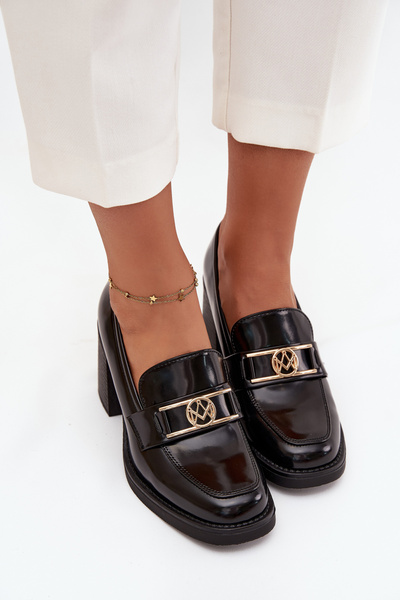 Dámské polobotky na podpatku se zlatým detailem černé Privelle