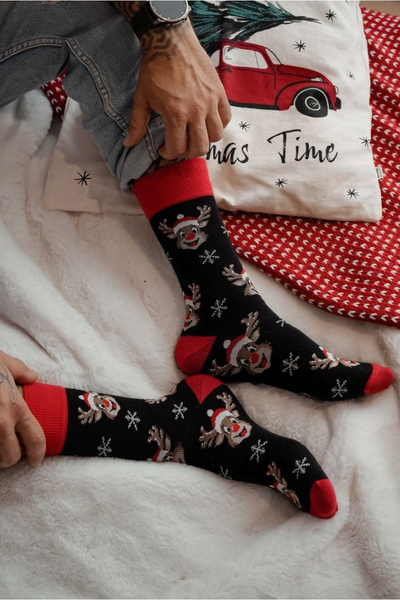 Pánské Vánoční Ponožky Usměvaví Sobí Černé
