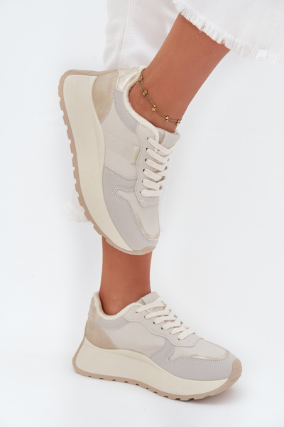 Zateplené dámské sneakersy na platformě Big Star SS274008 HI-POLY SYSTEM světle béžové