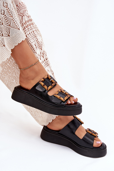 Eko Kožené Sandály Dámské Na Platformě S Přezkami Černé Xanivia