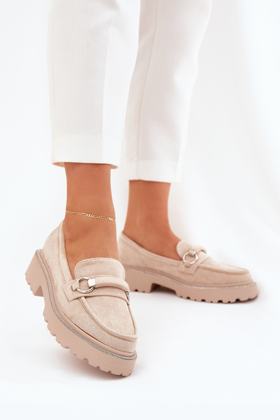 Dámské mokasíny zdobené zirkony béžové Patina