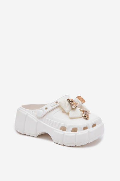 Dětské Dívčí Pantofle Z Pěny S Mašlí A Ozdobami Bílé Selvana