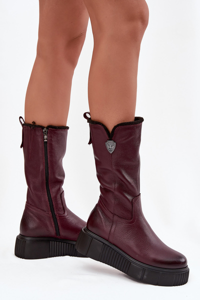 Dámské kožené kozačky s vlnou Zazoo 70121 bordó