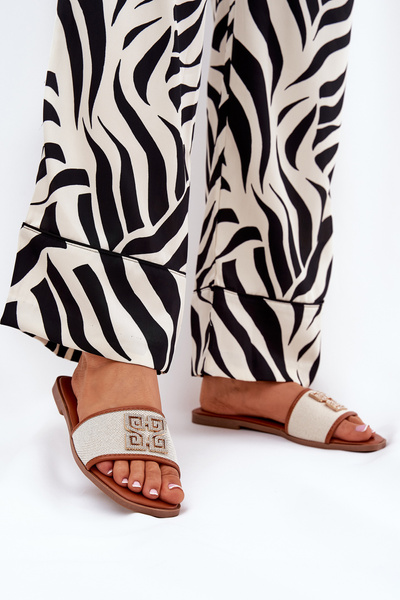 Elegantní Dámské Pantofle S Dekorací Na Plochém Podpatku Camel Lovehia